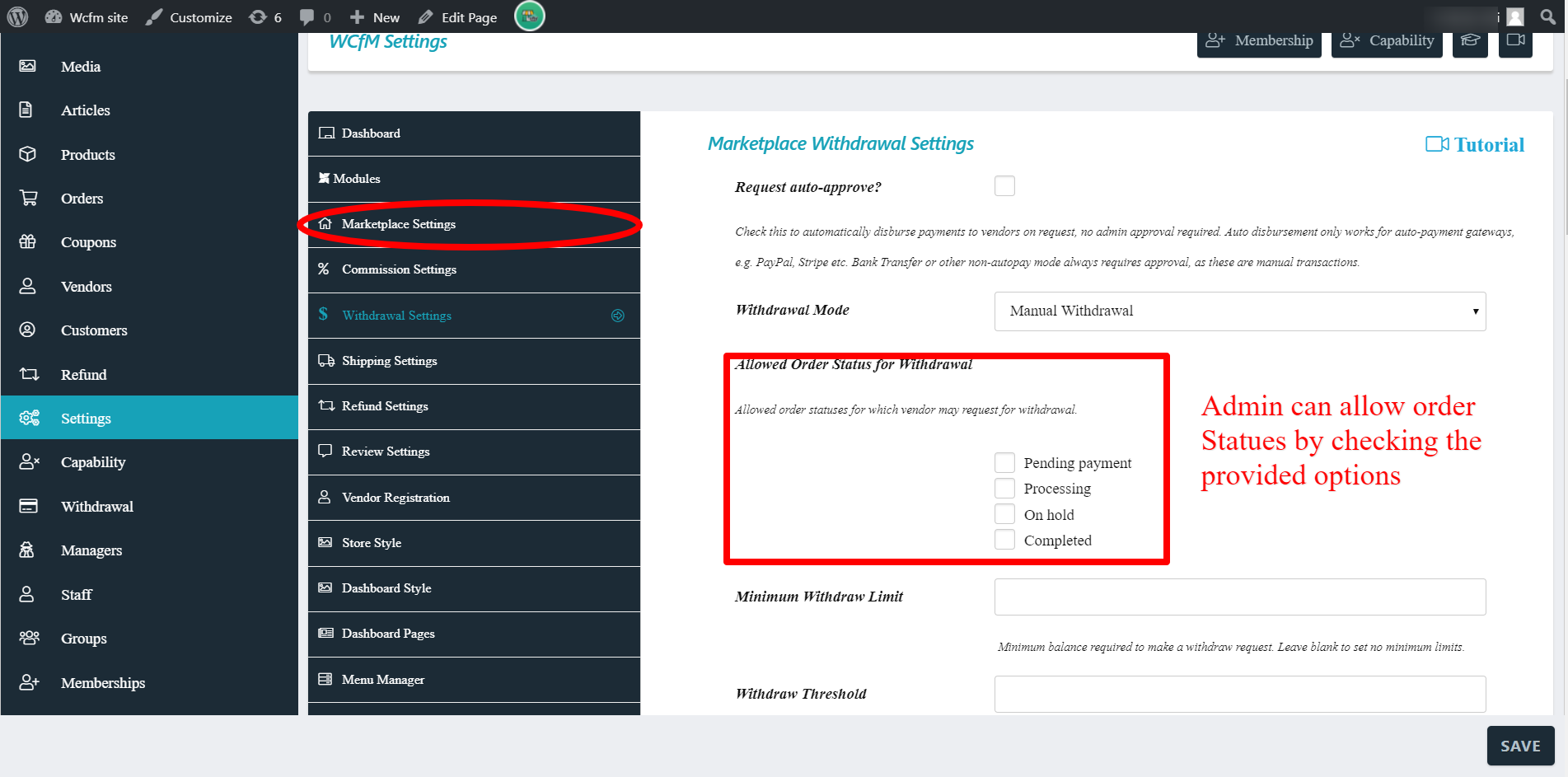 Withdrawal | WCFM Documentation