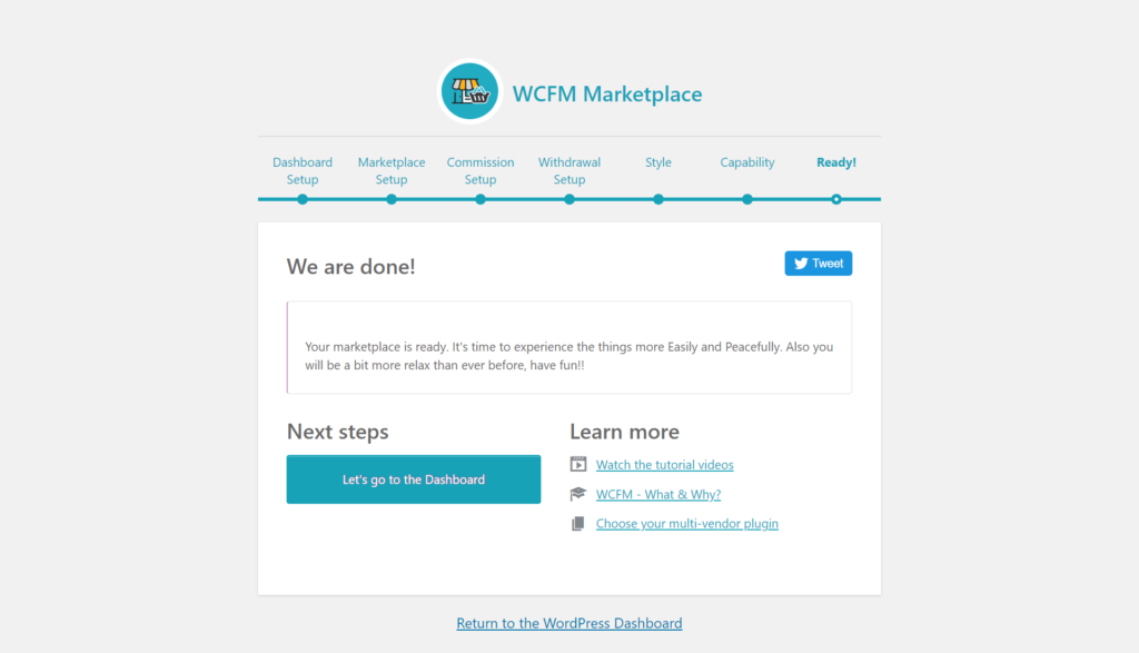 WCFM marketplace set up process competed